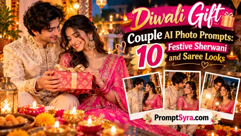 Diwali Gift Couple AI Photo Prompts 10 Festive Sherwani and Saree Looks