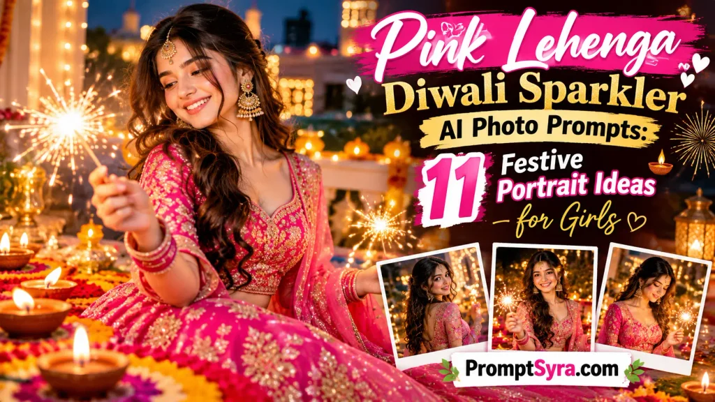 Pink Lehenga Diwali Sparkler AI Photo Prompts 11 Festive Portrait Ideas for Girls