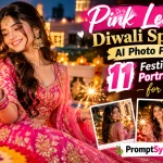 Pink Lehenga Diwali Sparkler AI Photo Prompts 11 Festive Portrait Ideas for Girls