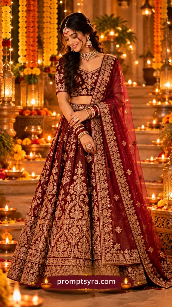 Prompt 4: Full-Figure Traditional Ensemble — Complete Diwali Look