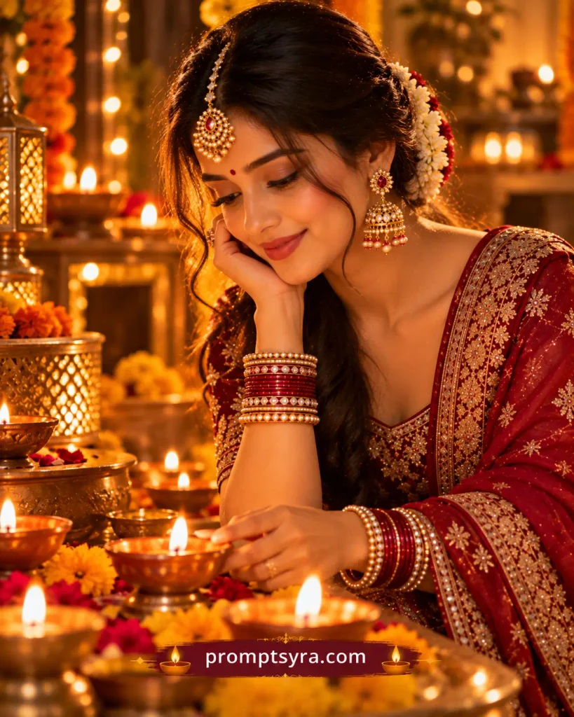 Prompt 5: Diya Glow Background — Warm Light on Tikka Pendant