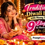 Traditional Diwali Look with Maang Tikka 9 Elegant AI Photo Prompts for Girls