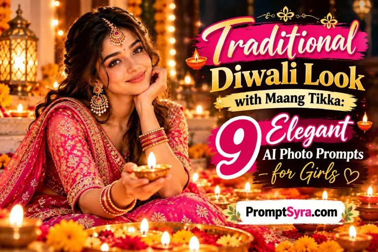Traditional Diwali Look with Maang Tikka 9 Elegant AI Photo Prompts for Girls